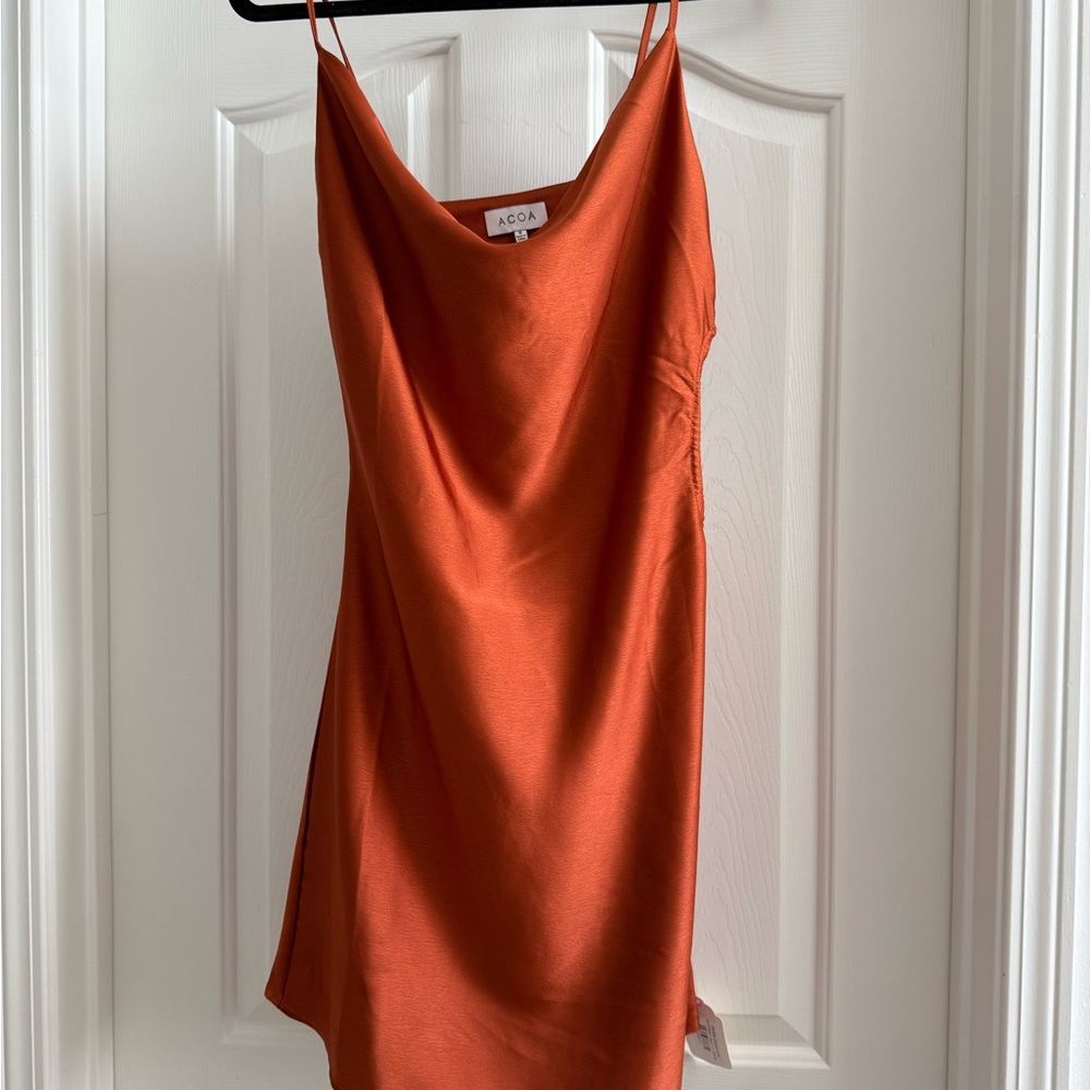 NWT ACOA Burnt Orange Satin Cut Out Dress